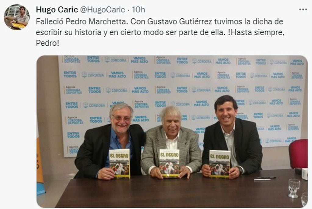 Gustavo Gutiérrez, Pedro Marchetta y Hugo Caric, en la presentación del libro El Negro.