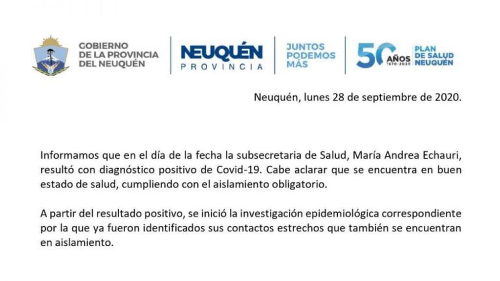 La subsecretaria de salud de Neuquén dio positivo de COVID-19