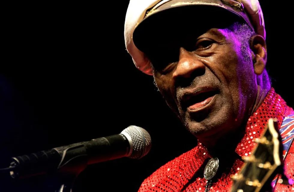 (FILES): This file photo taken on March 28, 2008 shows US rock and roll legend Chuck Berry performing at a concert held in Santa Cruz de Tenerife.nRock n' Roll legend Chuck Berry died Saturday, March 18, 2017 at the age of 90, police in Missouri said. 