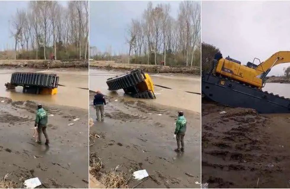 Un municipio compró una máquina excavadora y se hundió en el primer día de uso