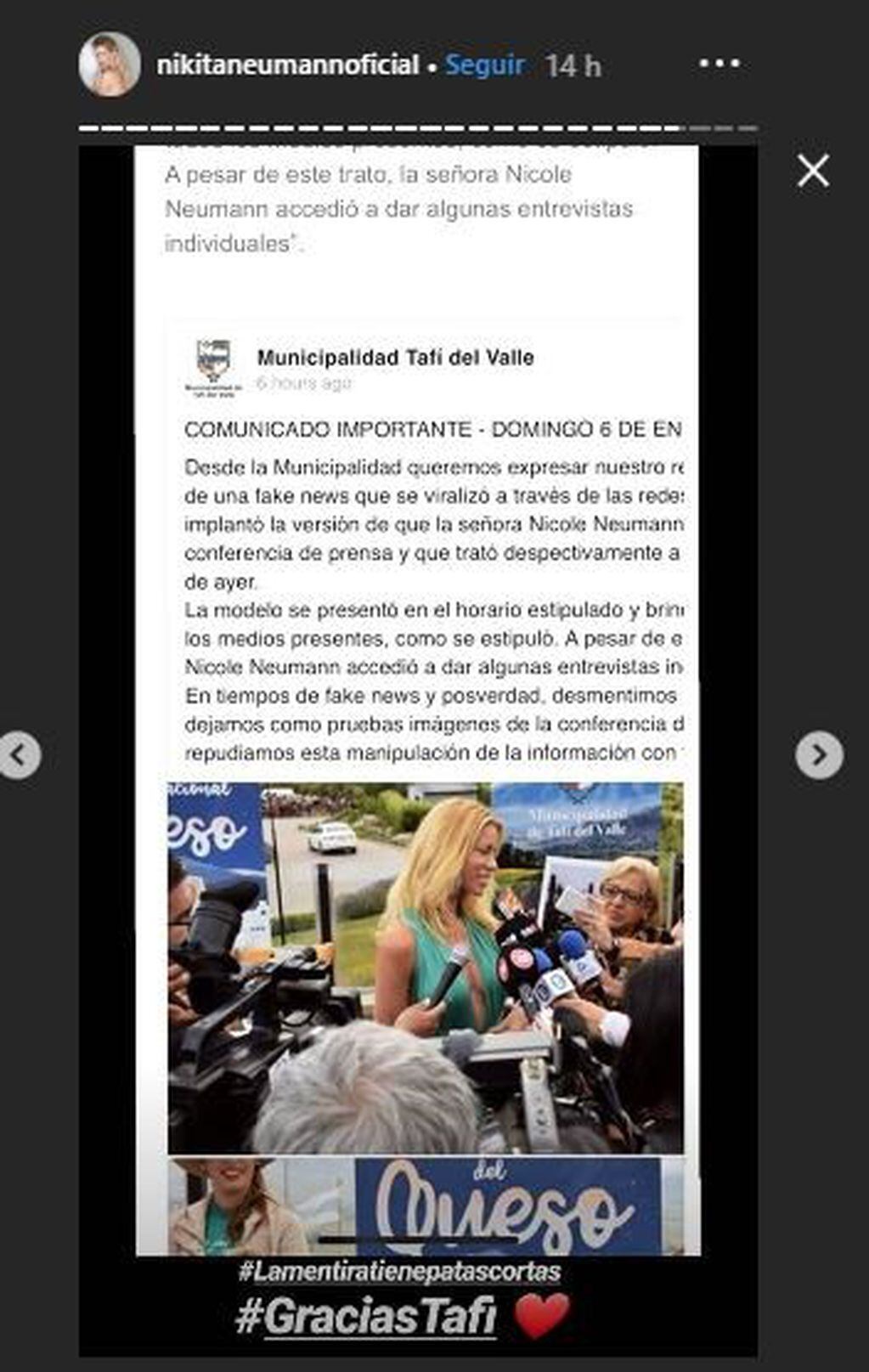 Nicole Neumann desmintió haber dicho un comentario racista en un evento en Tucumán