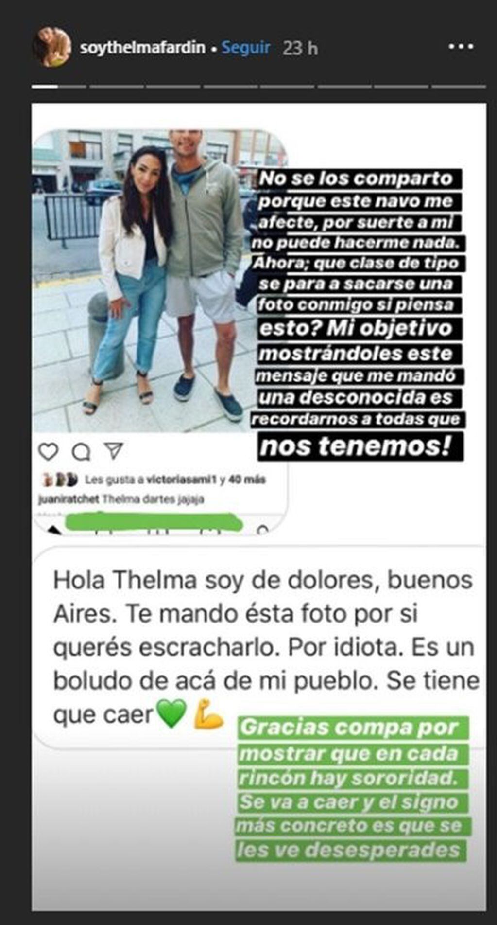 Thelma Fardin escrachó a un seguidor que le pidió una foto y luego se burló de ella (Foto: Instagram/ @soythelmafardin)