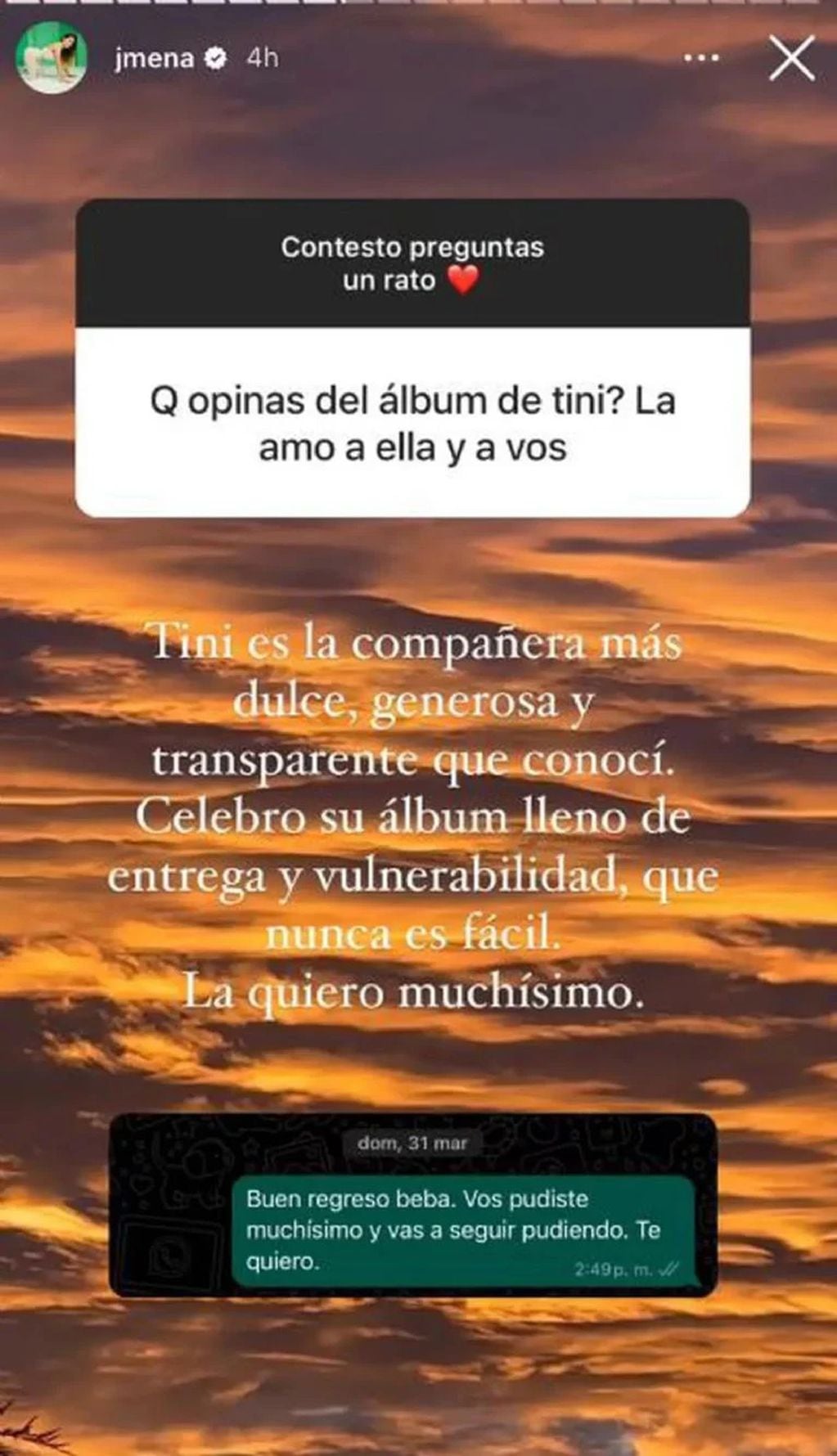 El mensaje de Jimena Barón para Tini Stoessel por su álbum