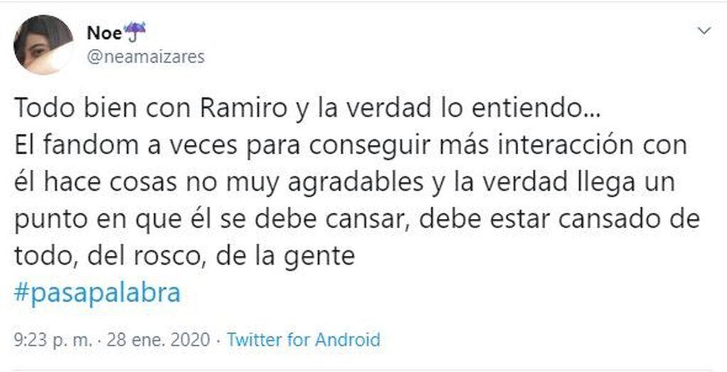 Twitter sobre Ramiro de Pasapalabra