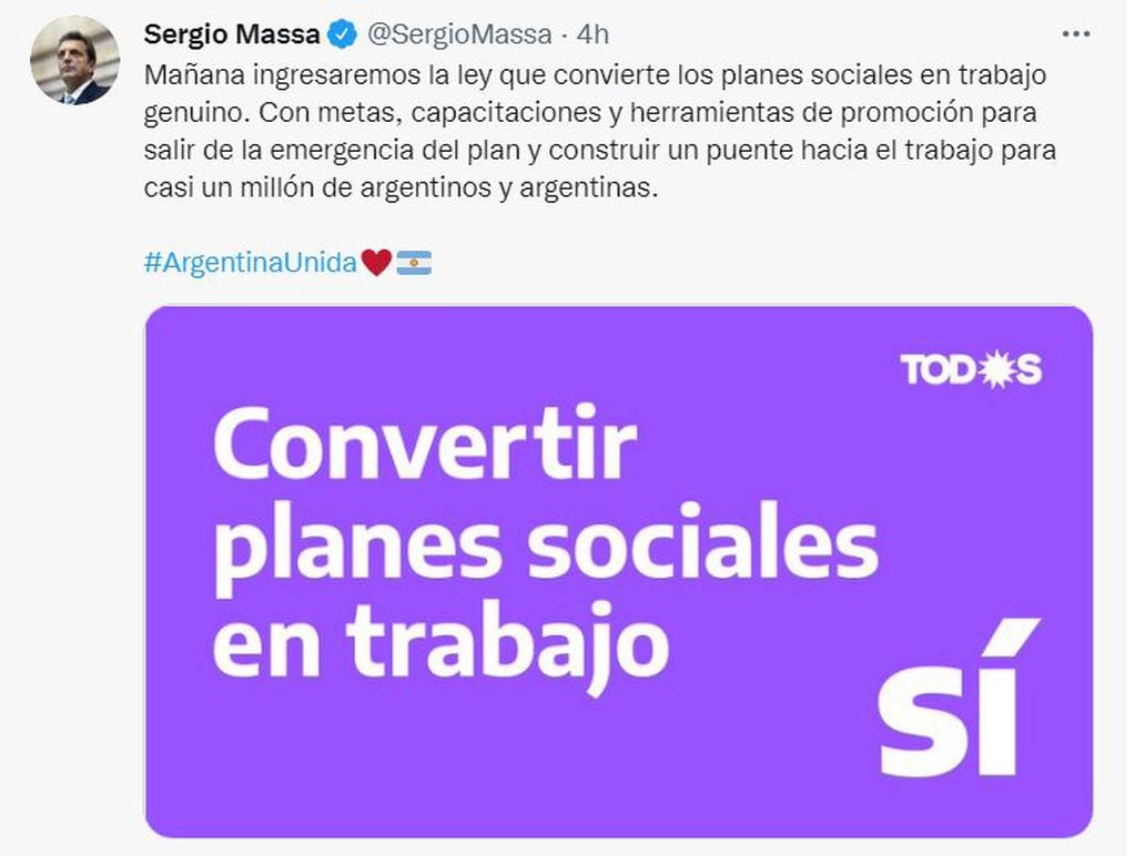 El tuit de Sergio Massa.