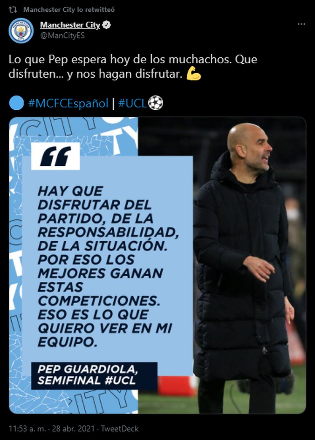 La motivación de Pep Guardiola ante los desafíos internacionales de Champions League.