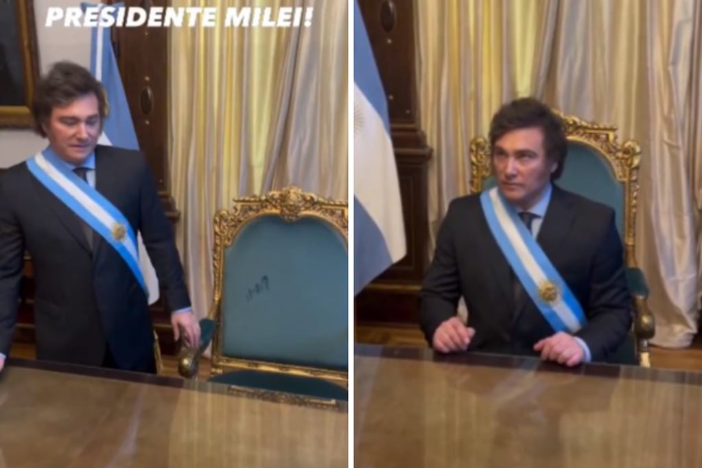 El Presidente posó en el sillón de Rivadavia.