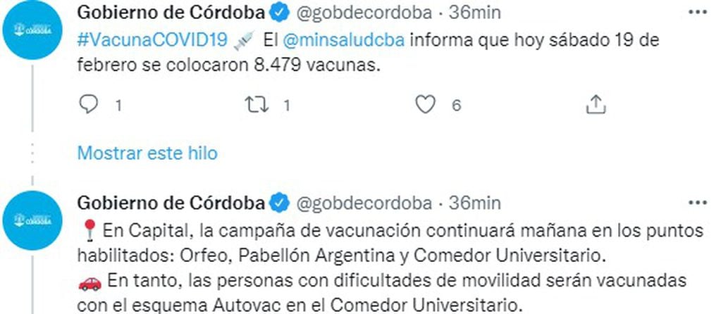 La campaña de vacunación prosigue este domingo en Córdoba, contra el Covid.