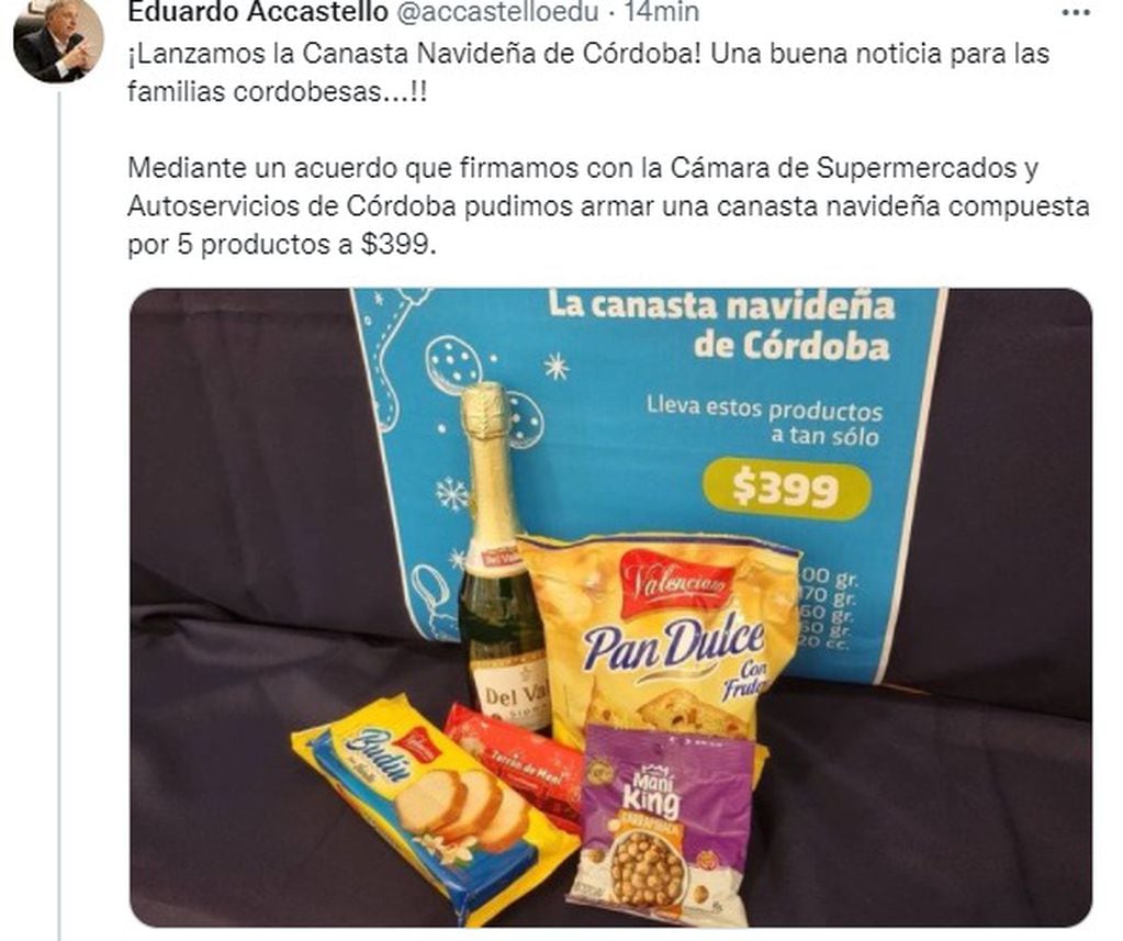 La Canasta Navideña de Córdoba costará 399 pesos y trae cinco productos.