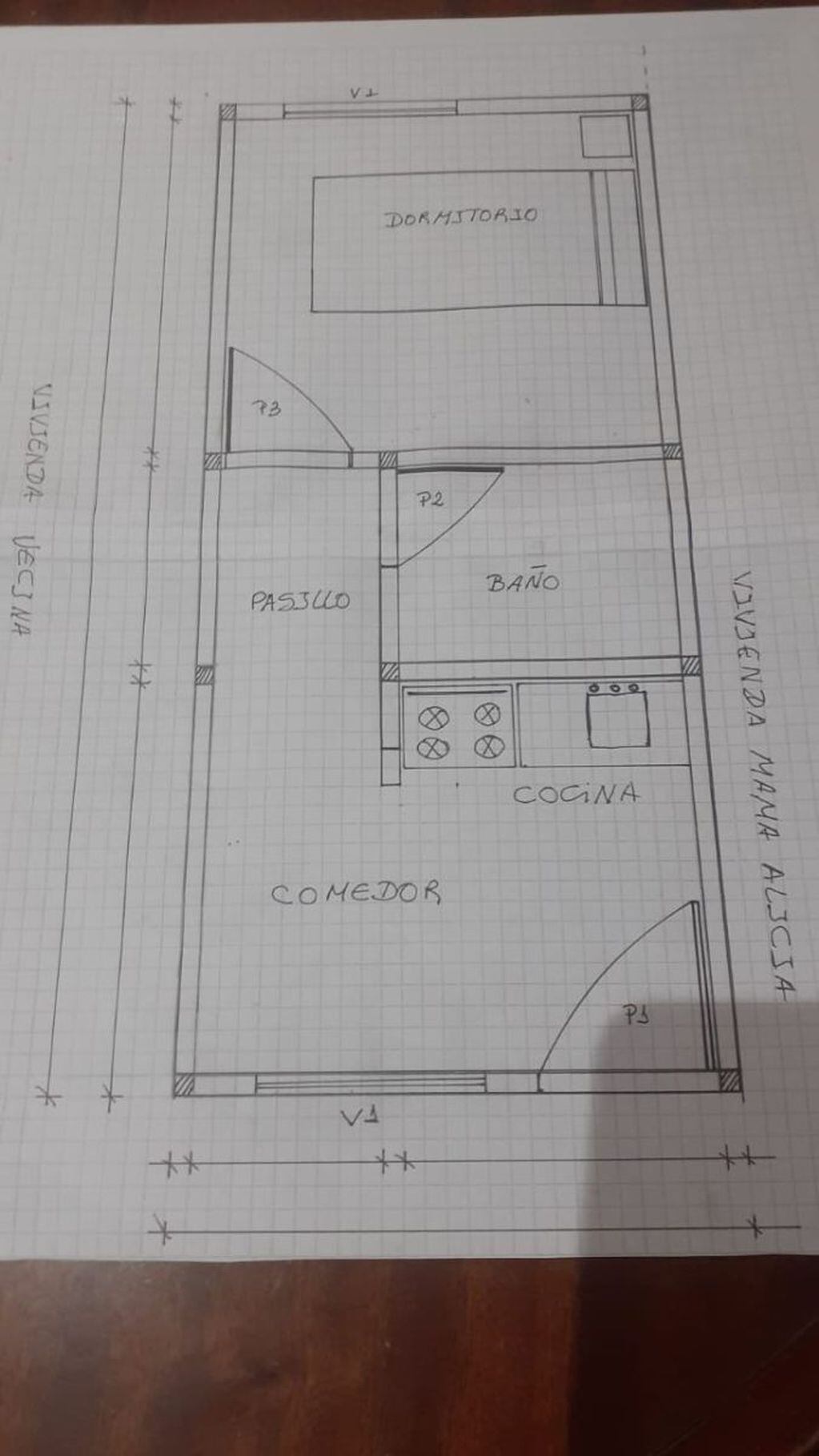Los planos de la casa que le harán a Alicia, la canillita de Bariloche que no tiene luz, baño ni calefacción.