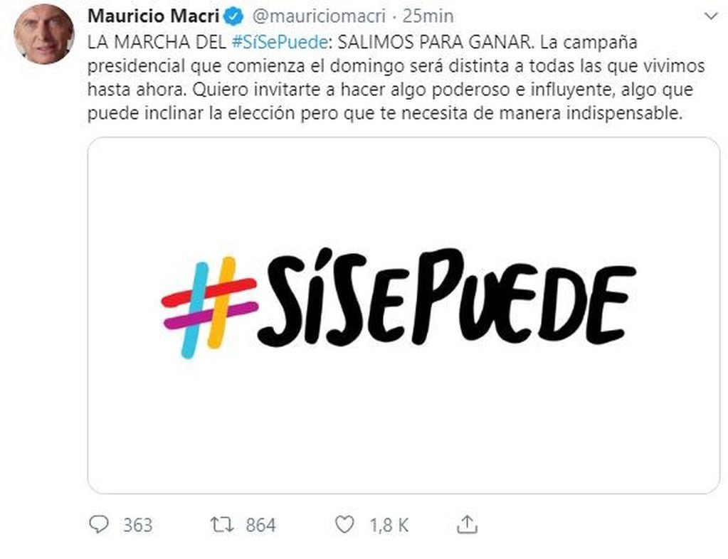 "Salimos para ganar", dijo Mauricio Macri vía Twitter.