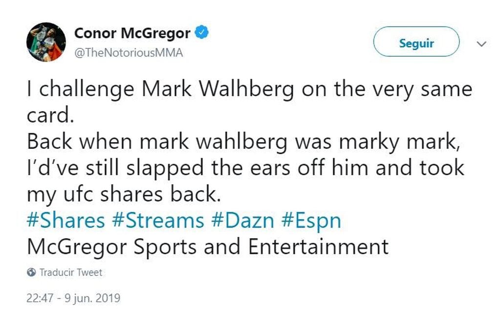 Tom Cruise no respondió el desafío de Justin Bieber y Conor McGregor retó al actor Mark Wahlberg (Twitter)