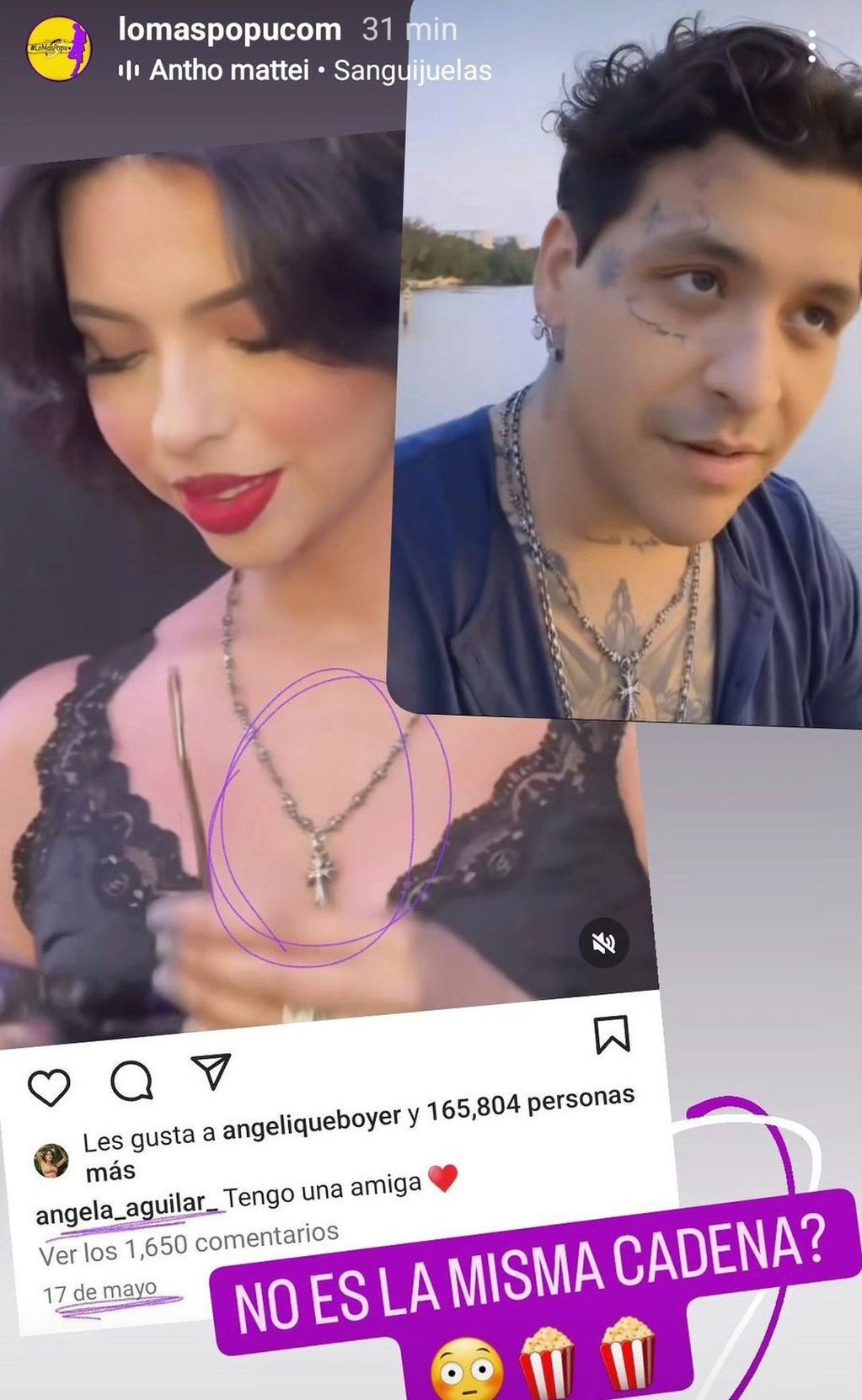 Christian Nodal y Ángela Aguilar con el mismo collar