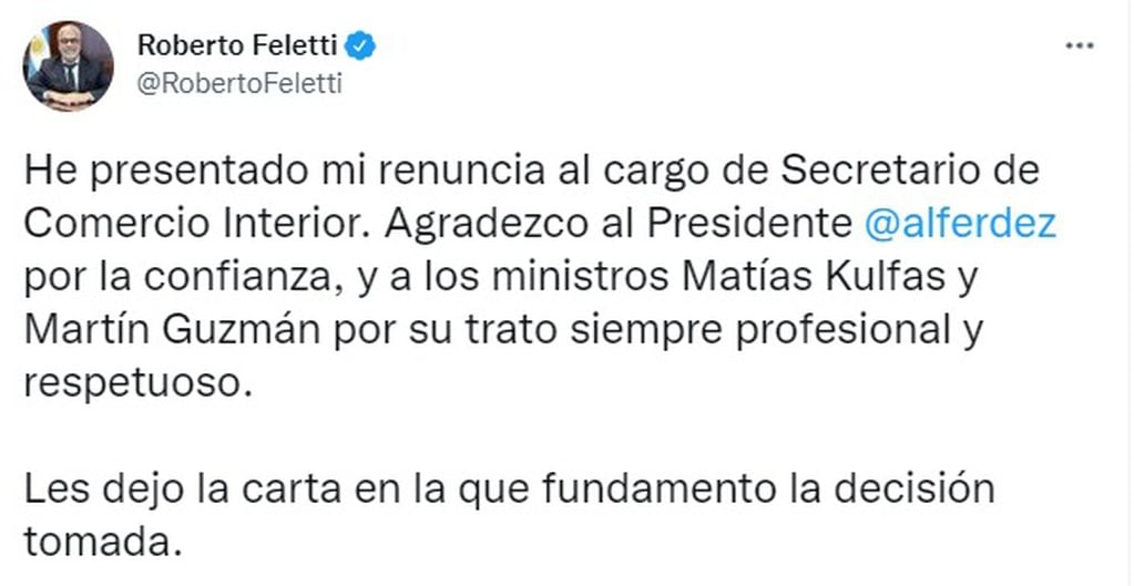 Renuncia de Roberto Feletti