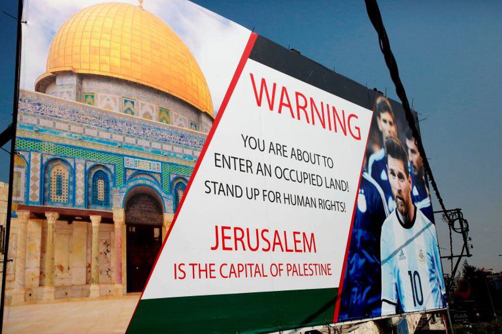 Reclamos en Palestina contra el amistoso entre Israel y Argentina. / AFP PHOTO / HAZEM BADER