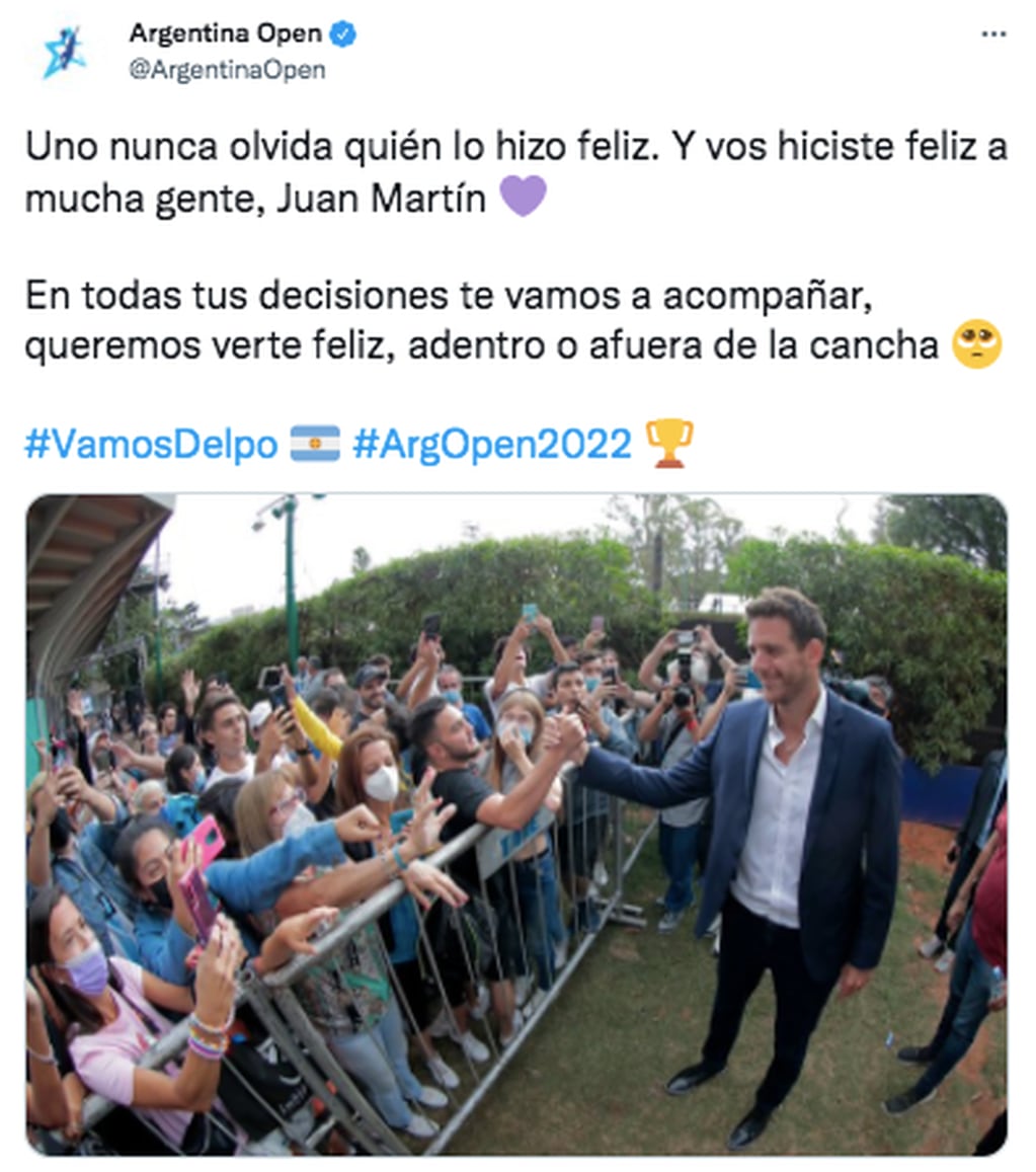 El mensaje del Abierto de Buenos Aires para Juan Martín Del Potro.