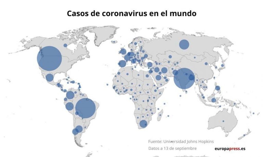 Mapa con casos de coronavirus en el mundo. (dpa)