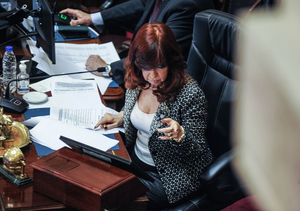 Cristina Fernández de Kirchner durante la sesión en el Senado por la ley de Zonas frías y cupo laboral trans Foto Federico Lopez Claro