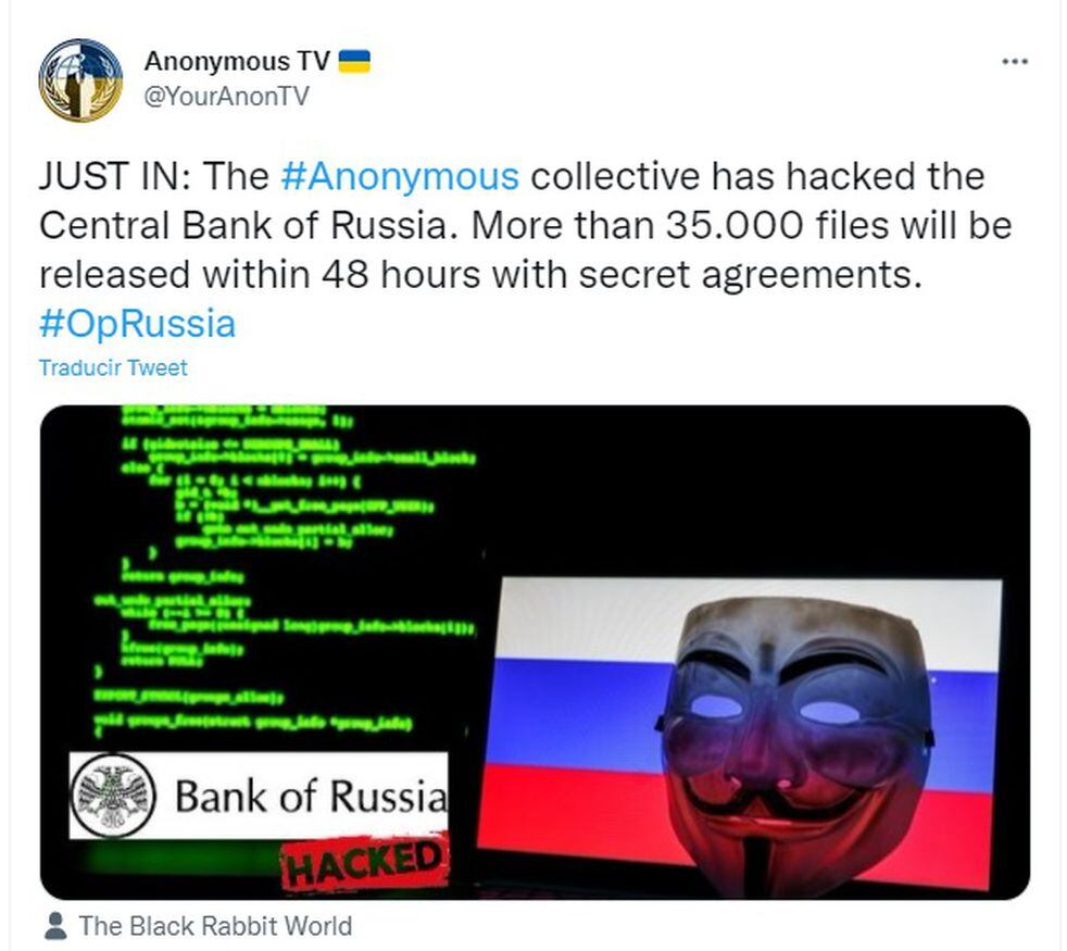 Anonymous confirmó el hackeo al Banco Central ruso