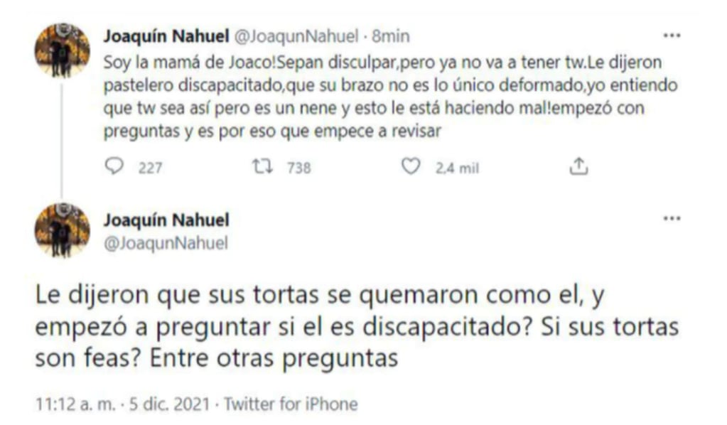 El mensaje de la mamá de Joaquín Nahuel.