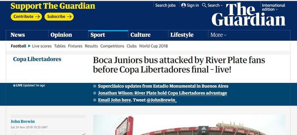 "Atacados por los fans de River!", tituló el diario inglés The Guardian.