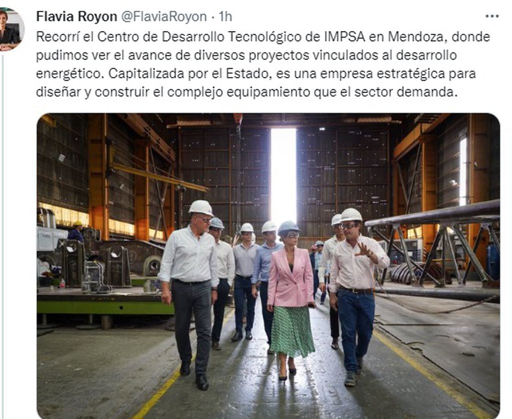 La ministra de Energía nacional, Flavia Royón, visitó IMPSA en Mendoza.