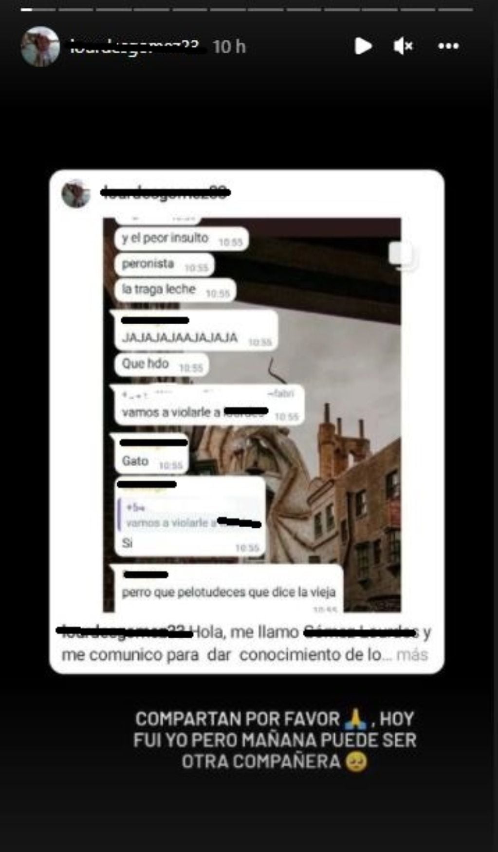 La joven compartió las capturas de pantalla a través de su cuenta de Instagram.