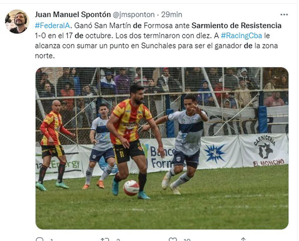 La derrota de Sarmiento en Formosa (foto), dejó a Racing ante una inmejorable chance.