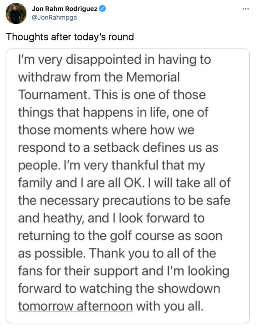 El golfista español tuvo que retirarse del torneo de Ohio por coronavirus.
