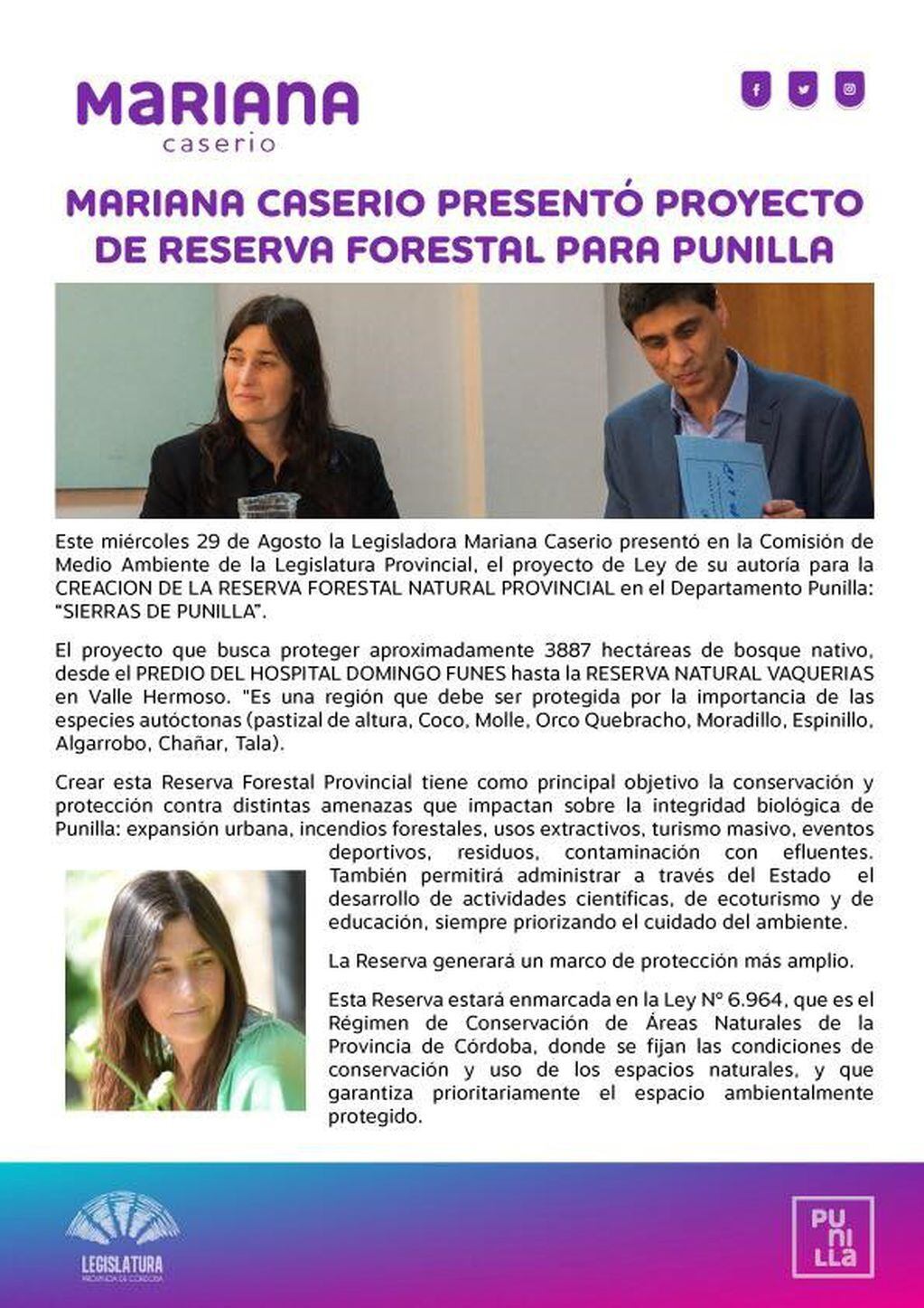 Proyecto de Reserva Forestal para Punilla de Mariana Caserio