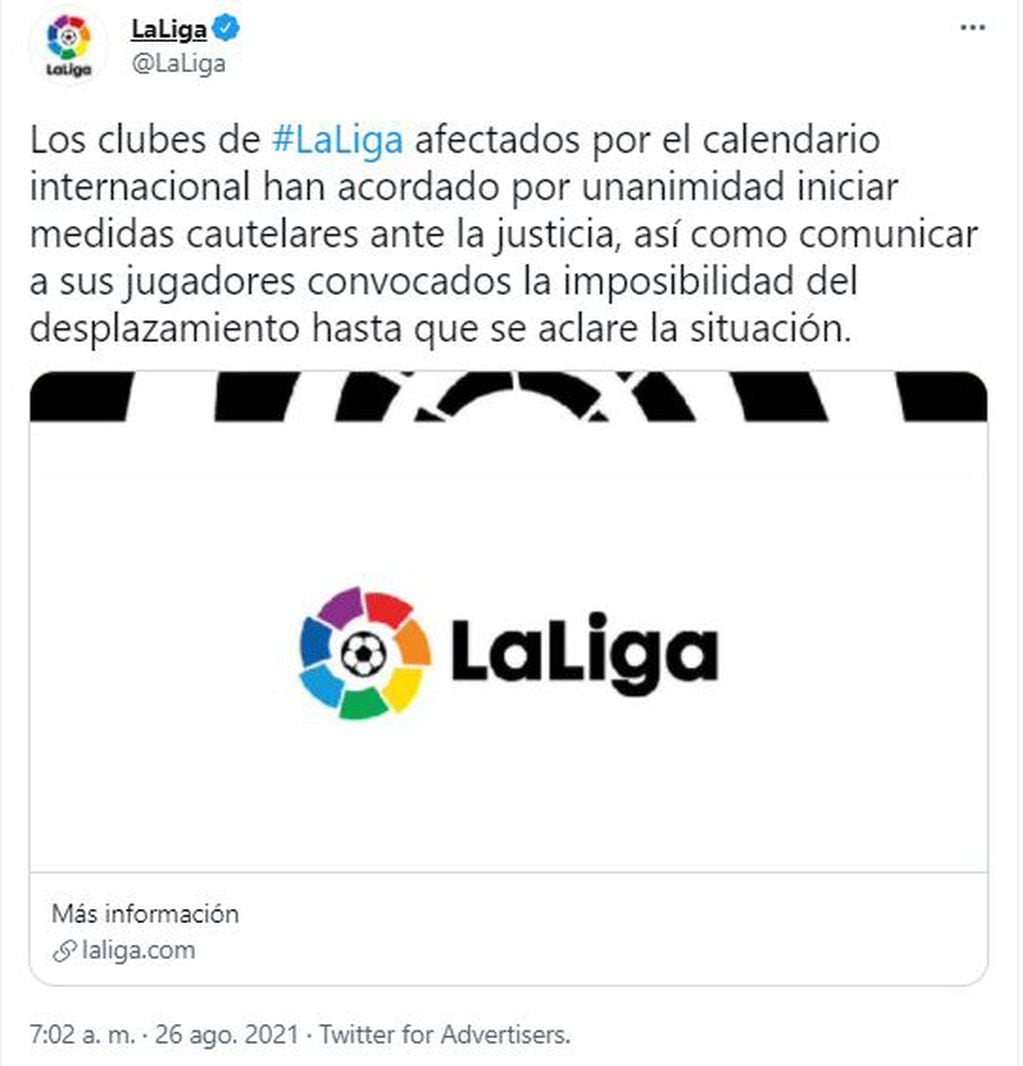 La Liga de España no cede jugadores para Eliminatorias Conmebol.