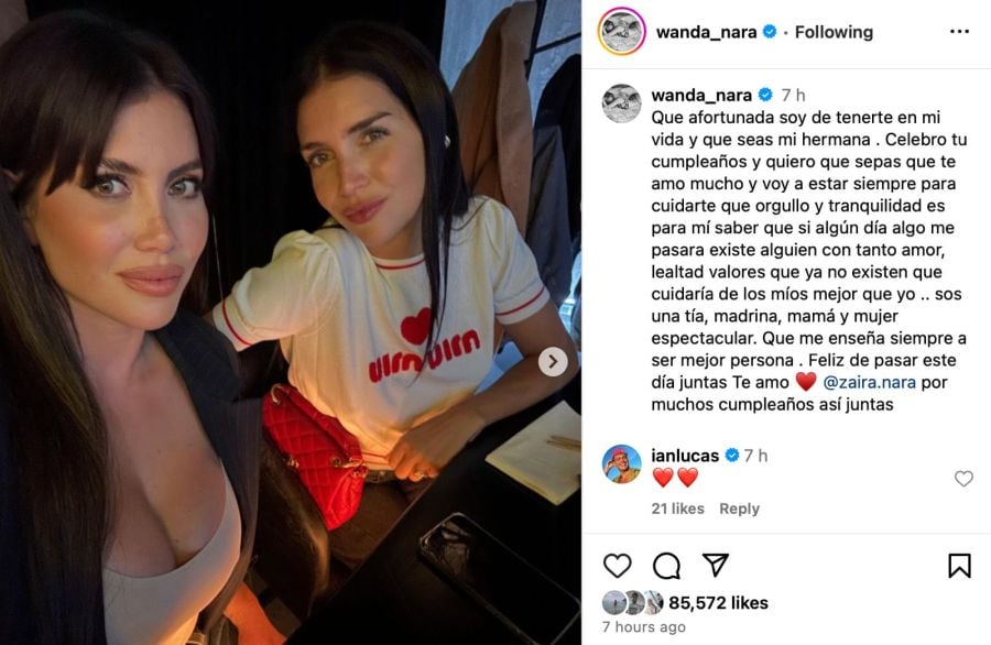 El mensaje de Wanda a Zaira por su cumpleaños