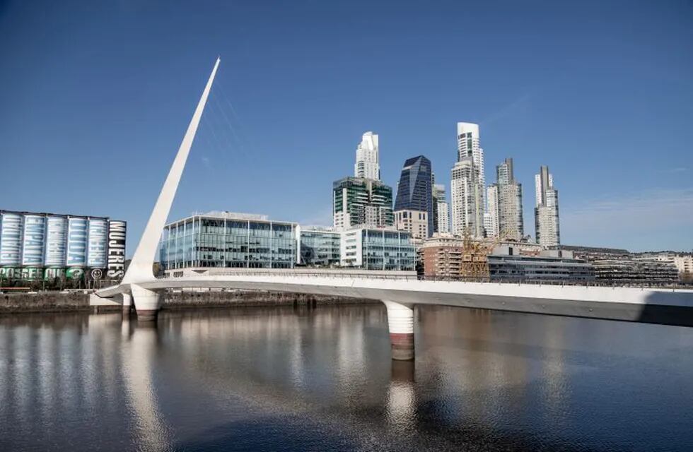 The Puente de la Mujer footbridge stands in the Puerto Madero neighborhood of Buenos Aires, Argentina, on Monday, July 6, 2020. Argentina extended their coronavirus lockdown through July 17, leaving the country's tourism industry reeling. Photographer: Anita Pouchard Serra/Bloomberg