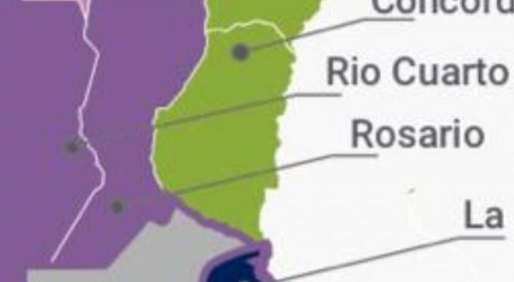 El mapa de las capitales alternas de Alberto Fernández que confunde Saira con Río Cuarto.