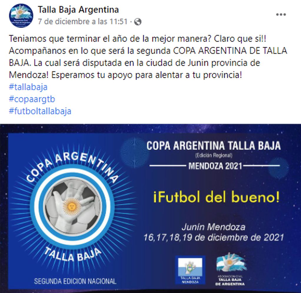 Mendoza sede de la Copa Argentina de Talle Baja de Fútbol.