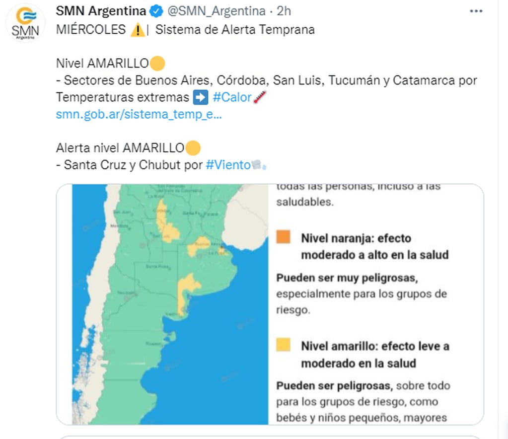 El Servicio Meteorológico Nacional emitió la "alerta amarilla" para las regiones de Buenos Aires, Córdoba, San Luis, Tucumán y Catamarca.