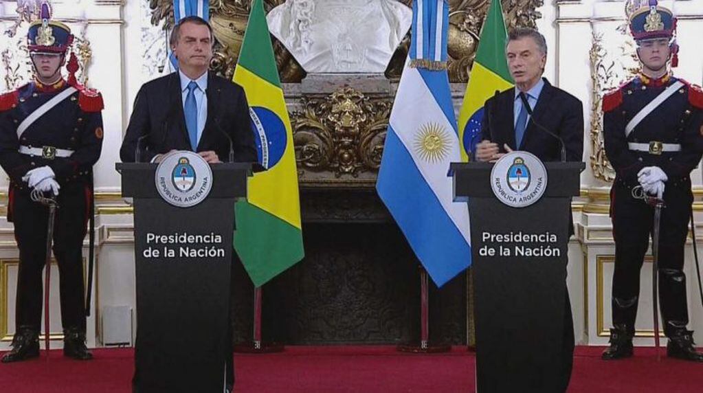Bolsonaro y Macri, durante la declaración conjunta de prensa. (Foto:TN)