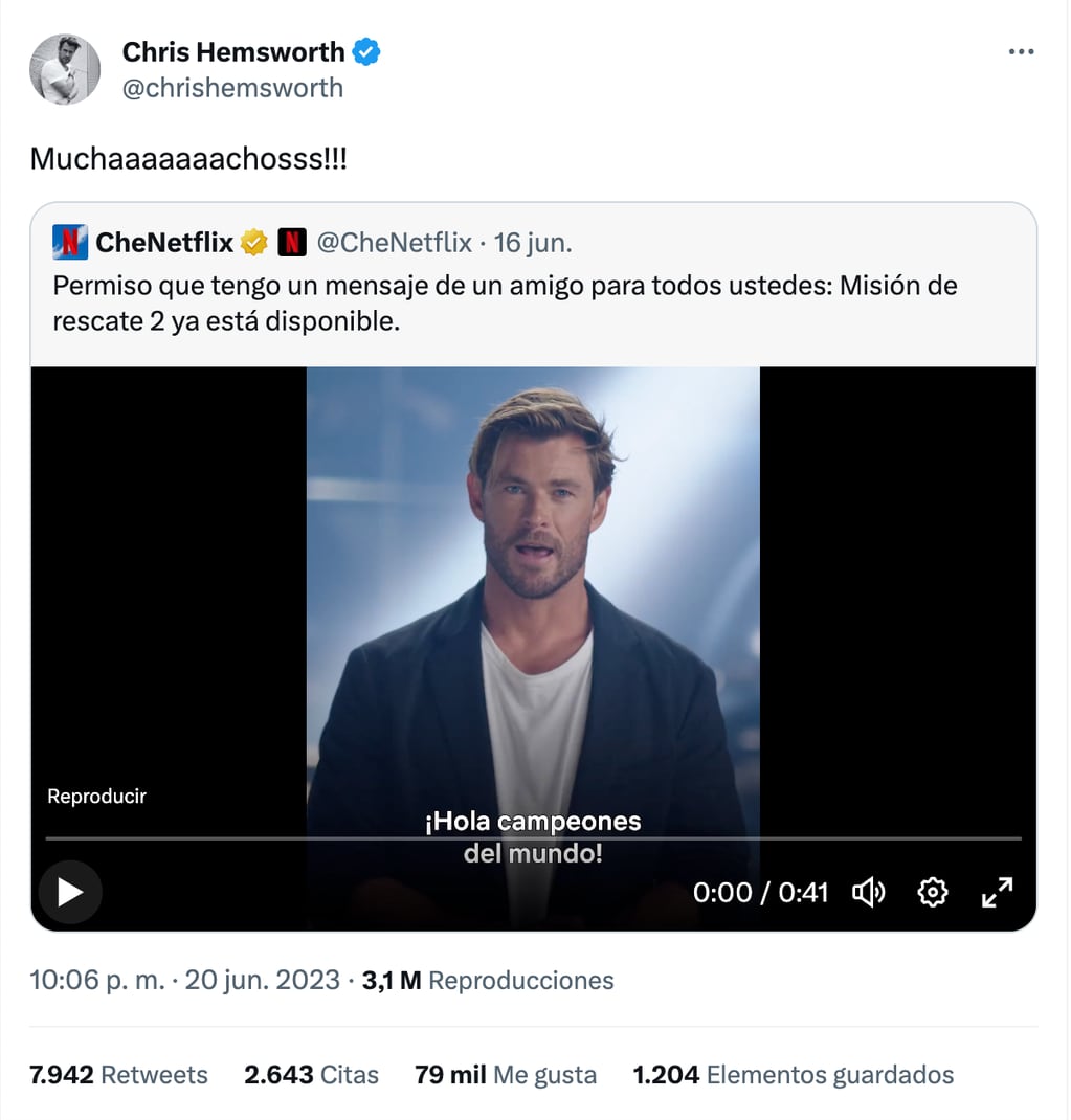 El tweet de Chris Hemsworth
