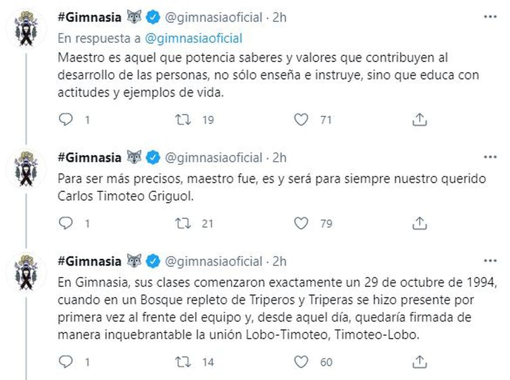 Gimnasia despidió a Carlos Griguol en las redes sociales.