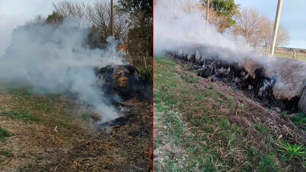 Un total de 11 rollos de pasto fueron quemados