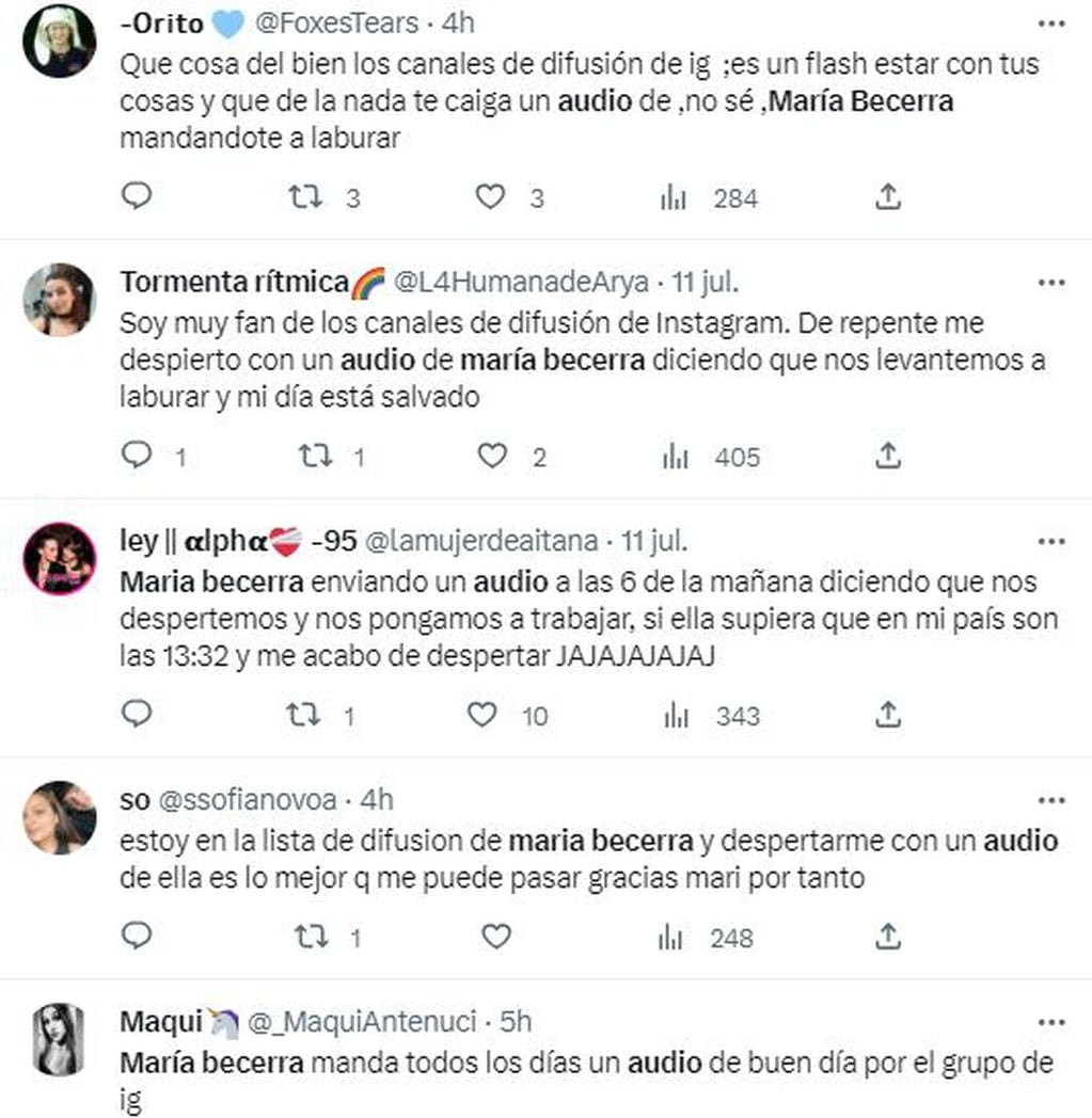 Los insólitos audios de María Becerra en su canal de difusión de Instagram que causaron furor en Twitter