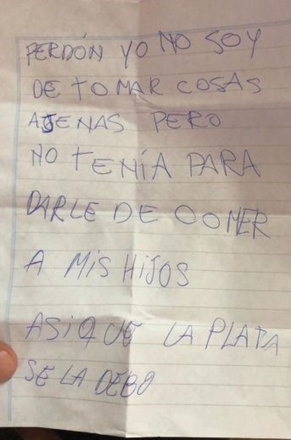 La carta de un ladrón que robó una billetera en Casilda. (Minuto Uno)