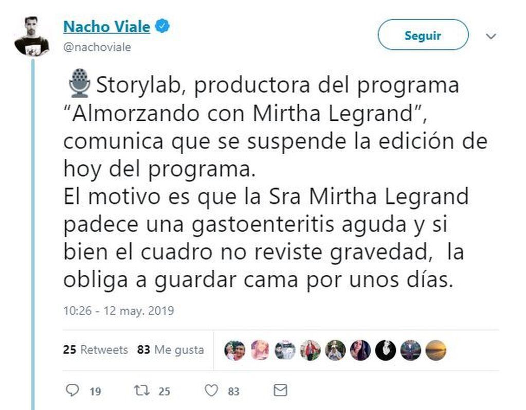 Los mensajes de Nacho Viale para anunciar la suspensión del programa (Foto: Twitter)
