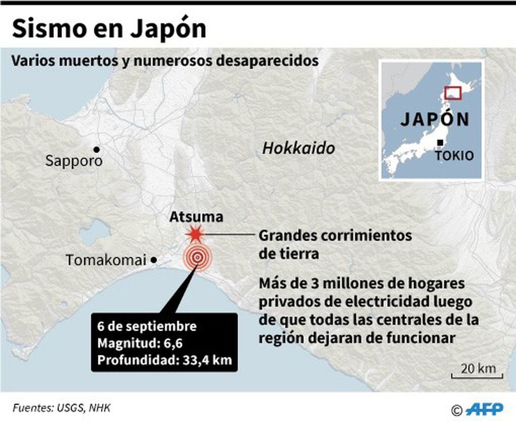 Mapa localizando el epicentro del sismo de magnitud 6,6 que sacudió el norte de Japón (crédito: AFP).