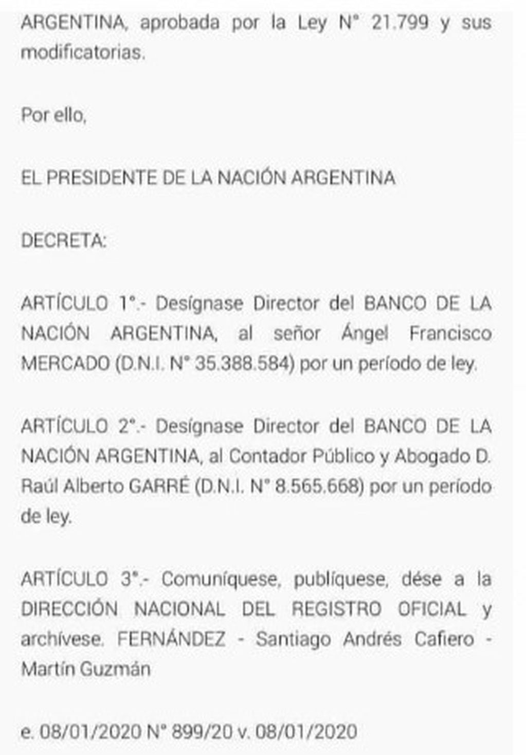 Decreto publicado en el Boletín Oficial.