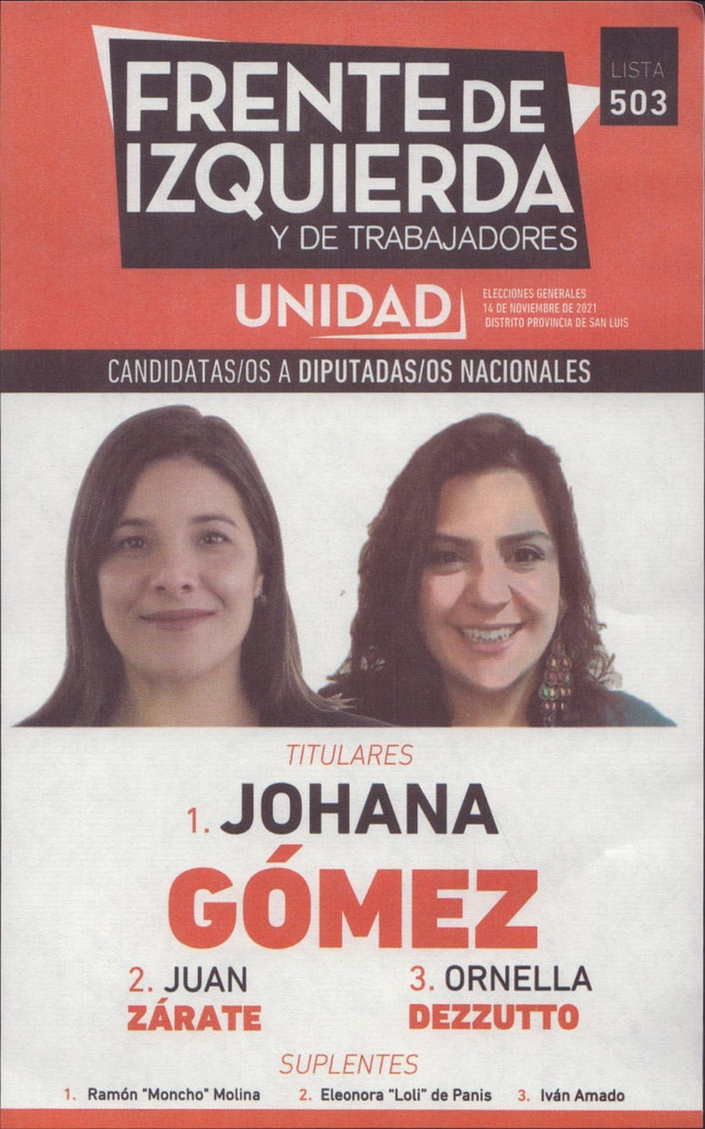 Boleta. Johana Gómez, candidata a Diputada Nacional por San Luis