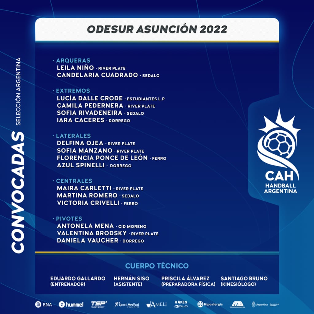 Sofía Manzano confirmada en Selección Argentina de handball para los Juegos Sudamericanos Odesur.