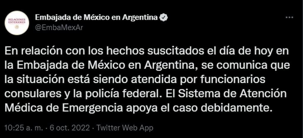 La Embajada de México se expresó al respecto en sus redes sociales.