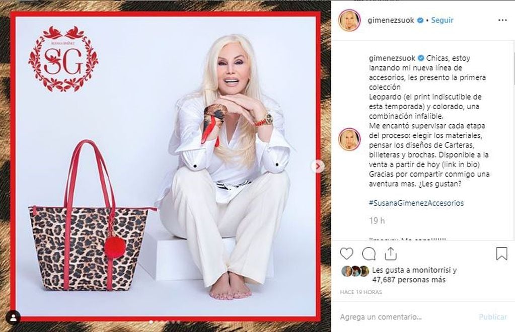 Susana Giménez lanzó su línea de carteras y accesorios en Instagram