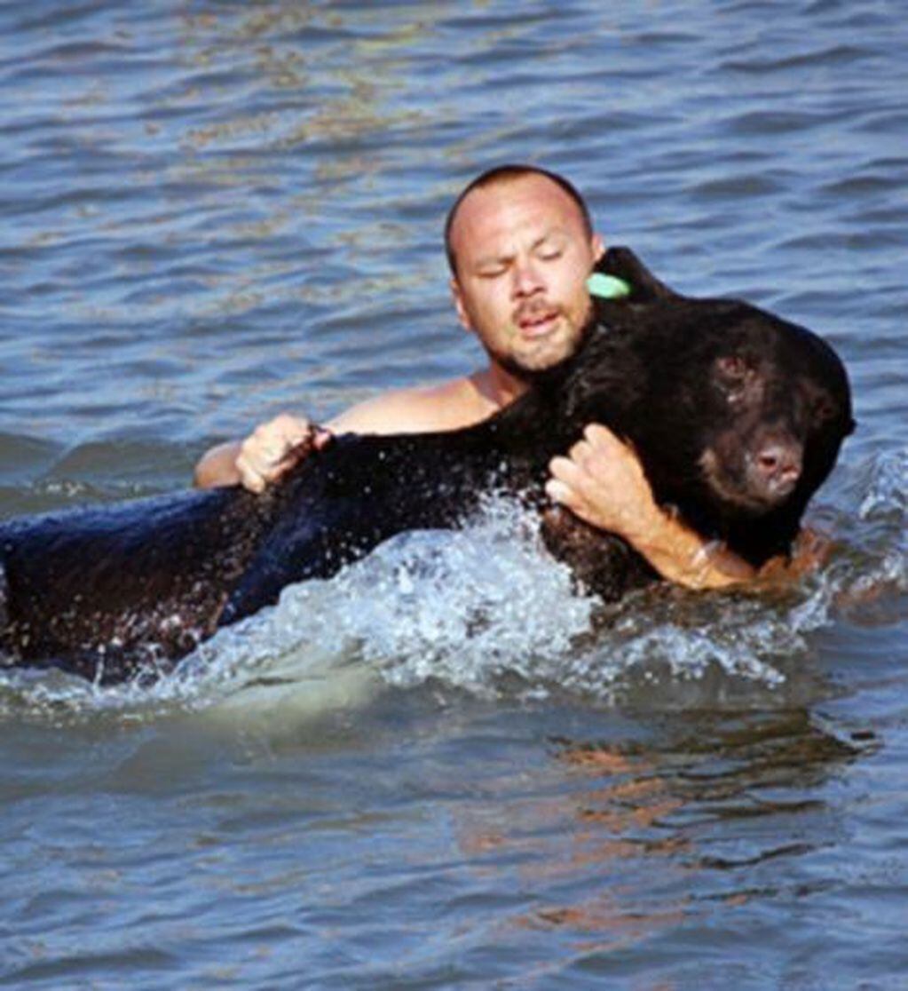 Un hombre arriesgó su vida para salvar la de un oso que estaba en peligro